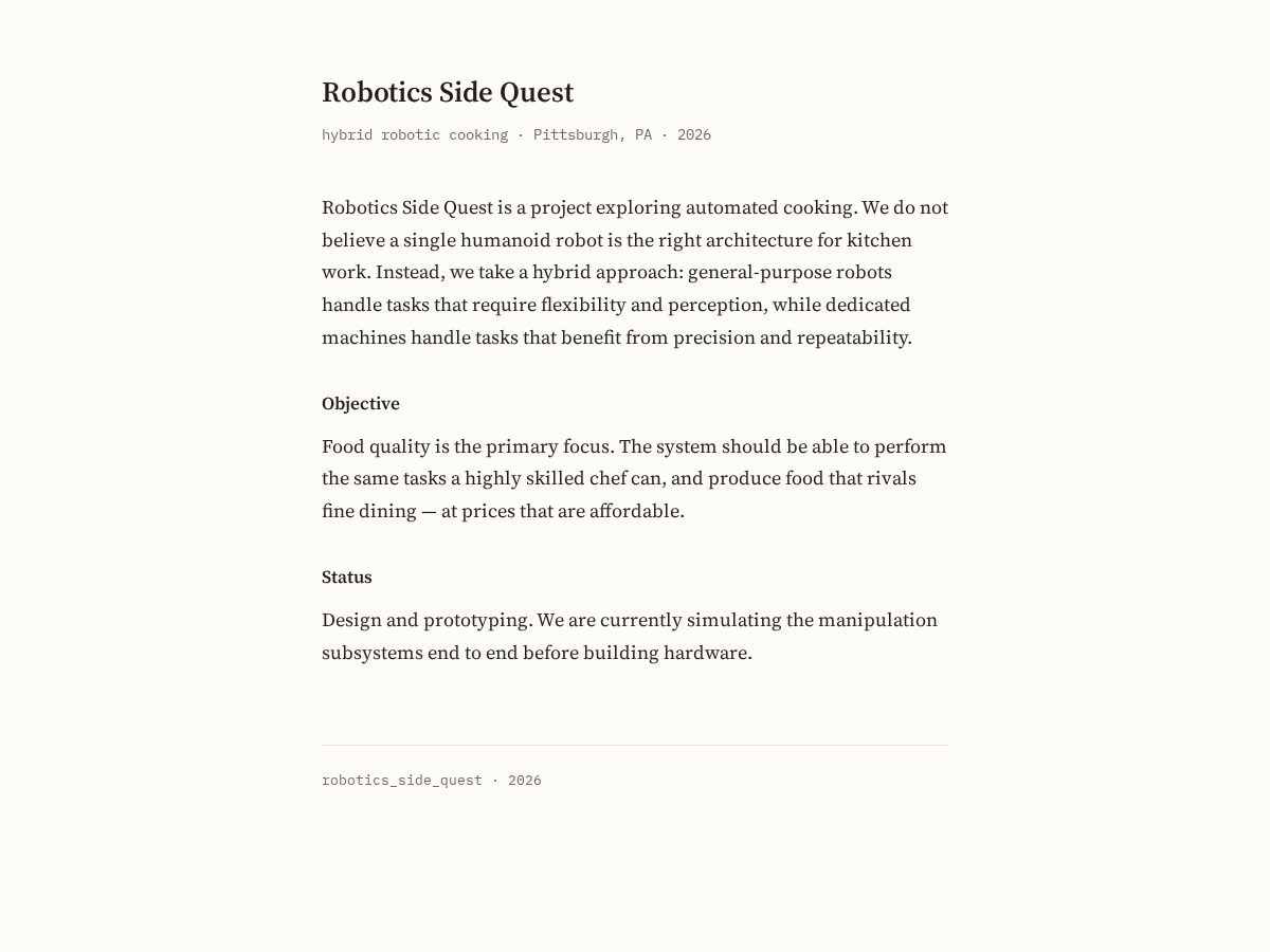 Landing-page snapshot of roboticssidequest.dev