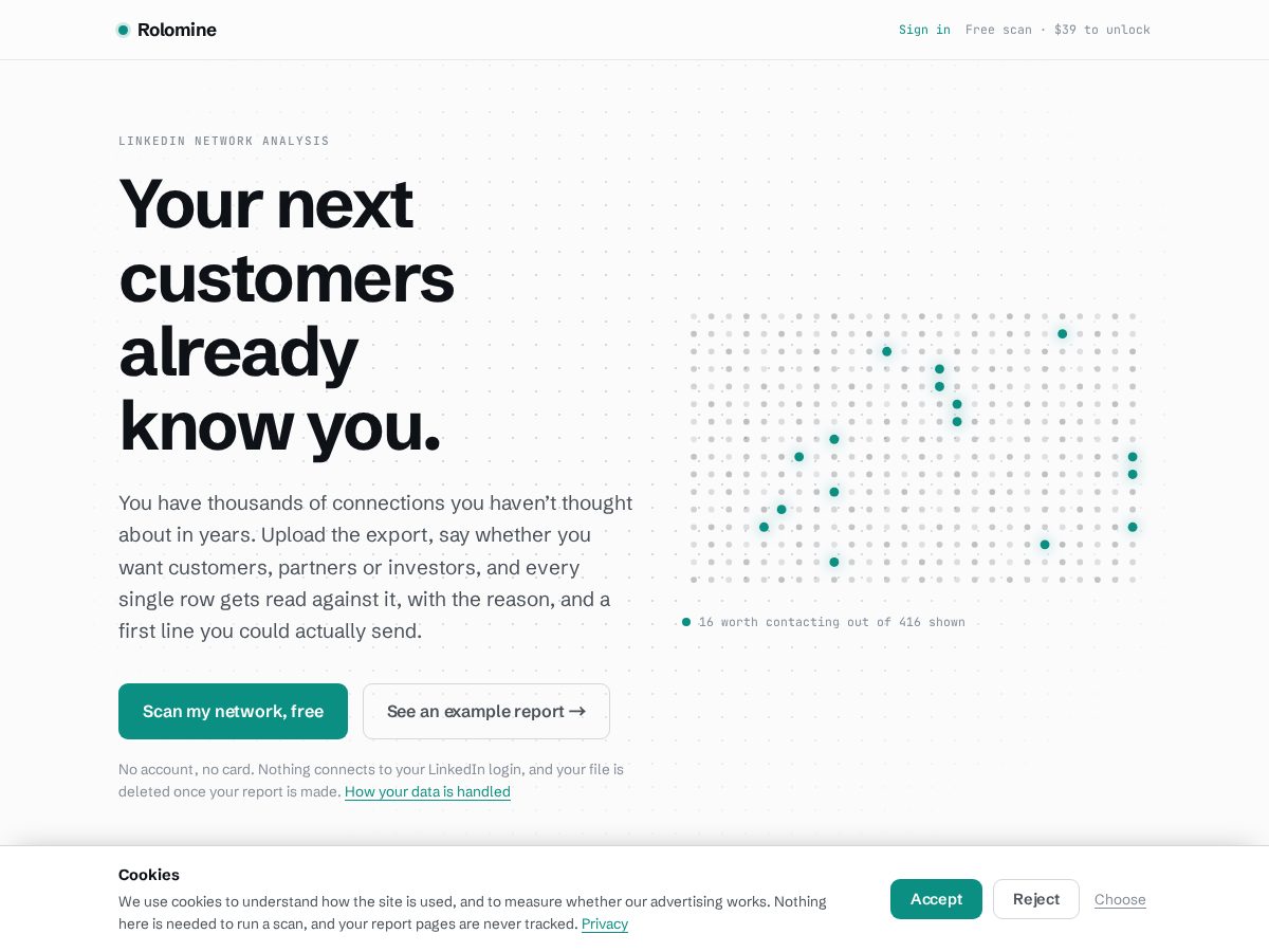 Landing-page snapshot of rolomine.com