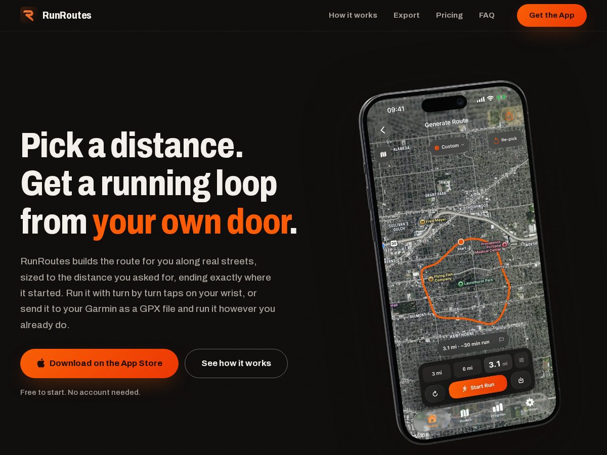 Landing-page snapshot of runroutes.app