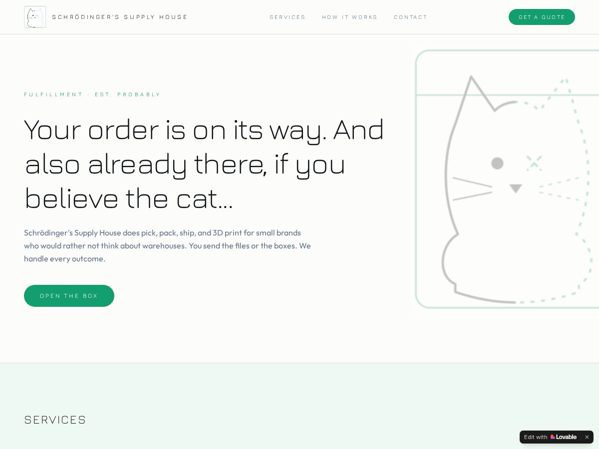 Landing-page snapshot of schrodingersupply.com