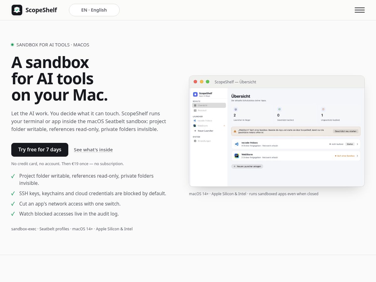 Landing-page snapshot of scopeshelf.app