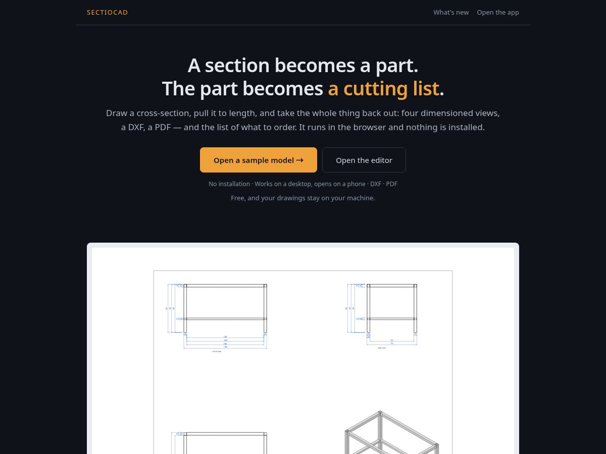 Landing-page snapshot of sectiocad.com