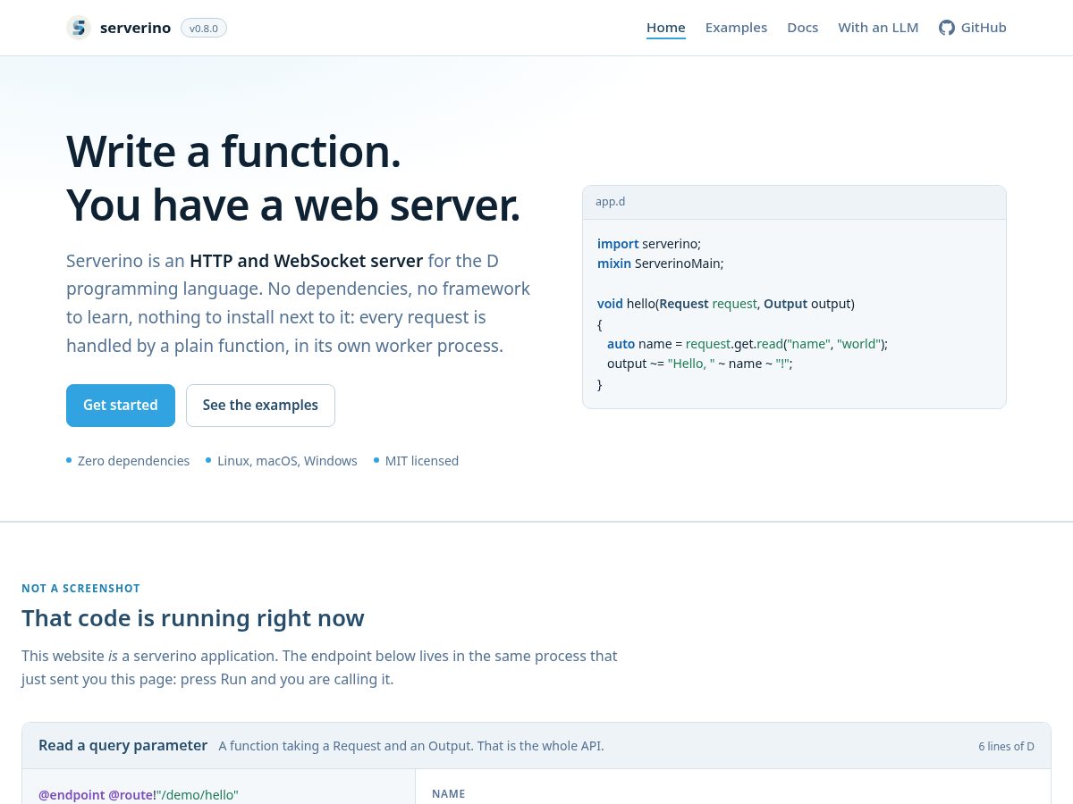Landing-page snapshot of serverino.dev