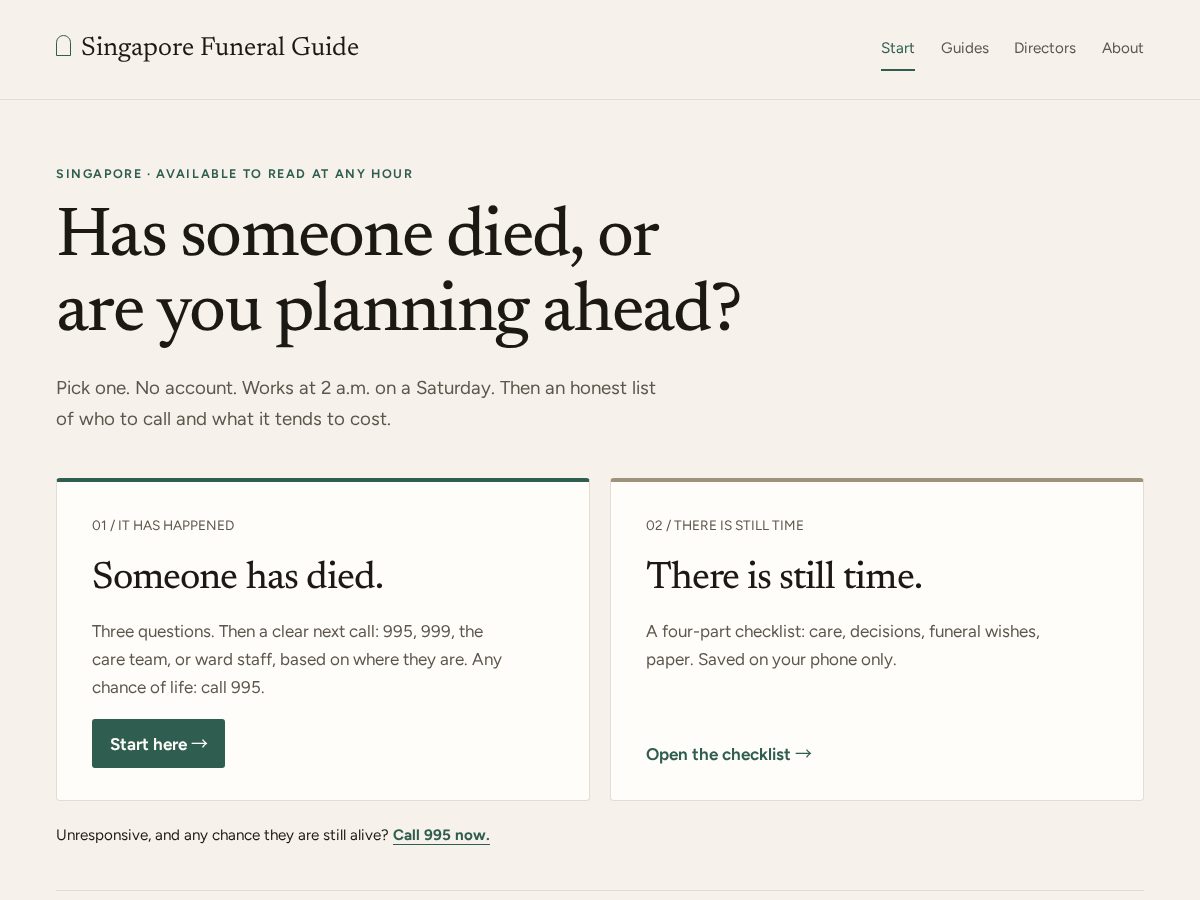 Landing-page snapshot of sgfuneralguide.com