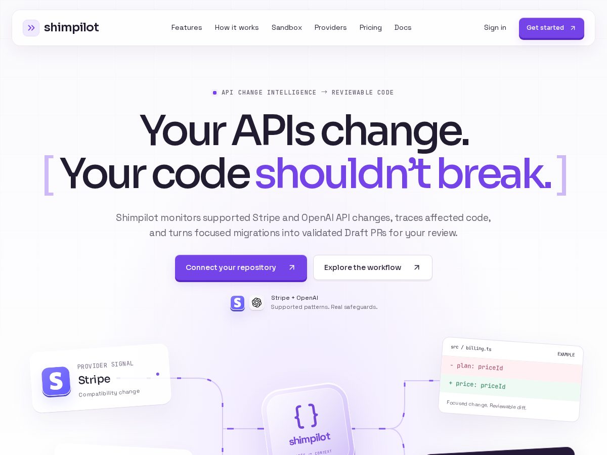 Landing-page snapshot of shimpilot.com