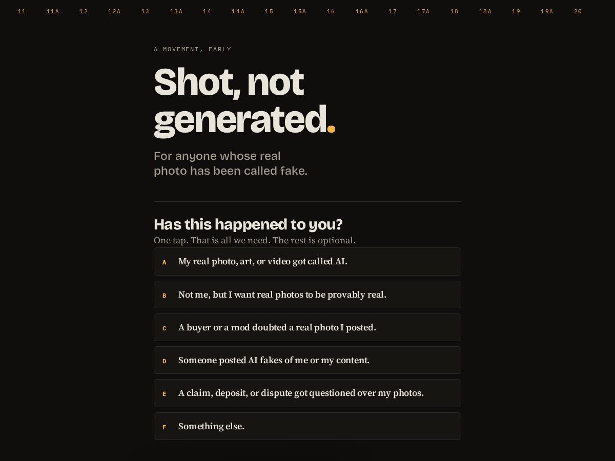Landing-page snapshot of shotnotgenerated.com