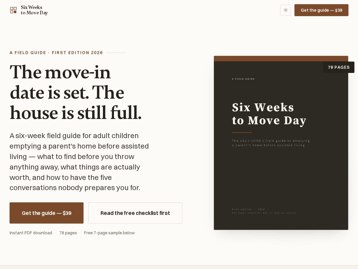 Landing-page snapshot of sixweekstomoveday.com