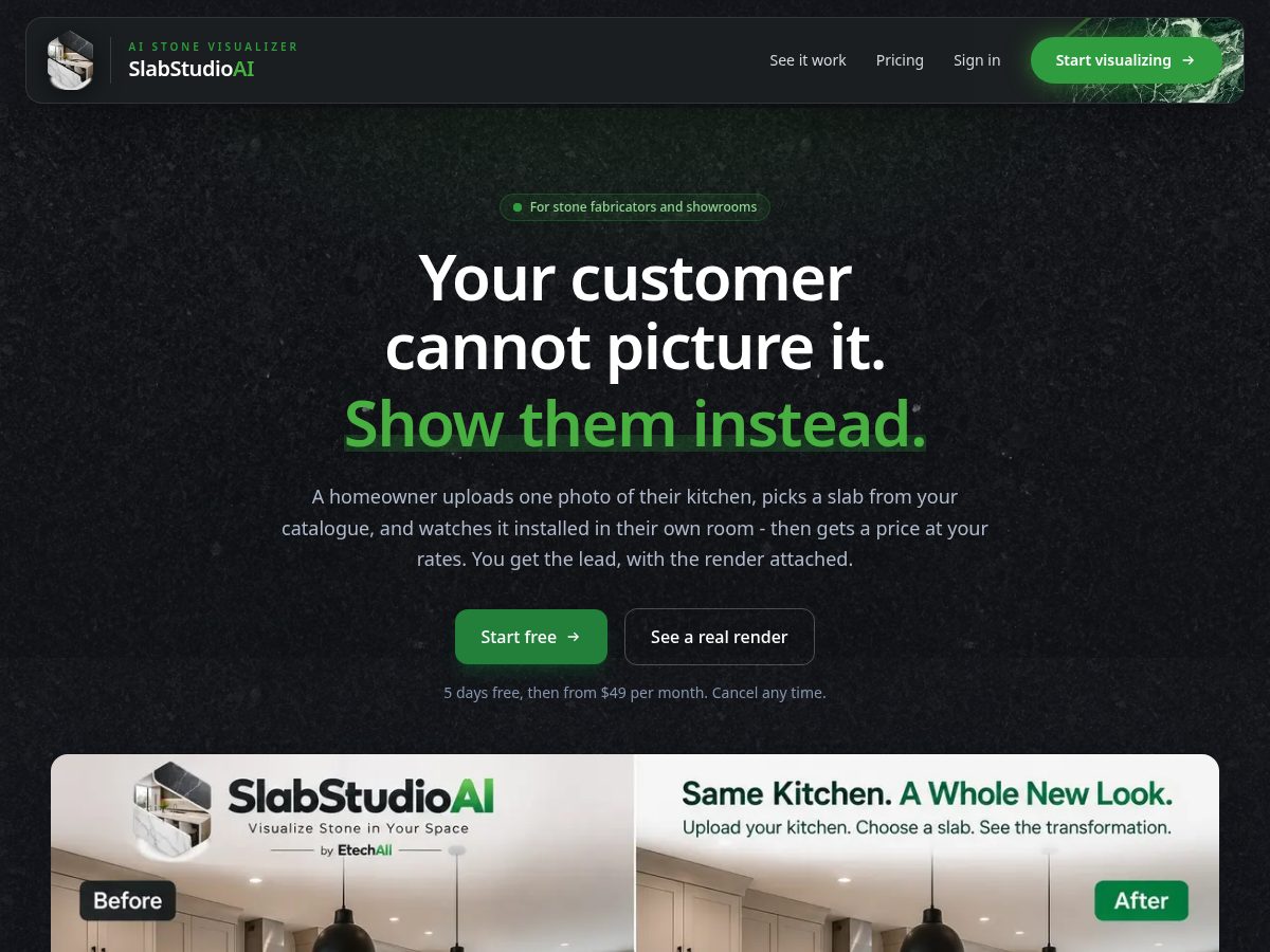 Landing-page snapshot of slabstudioai.com