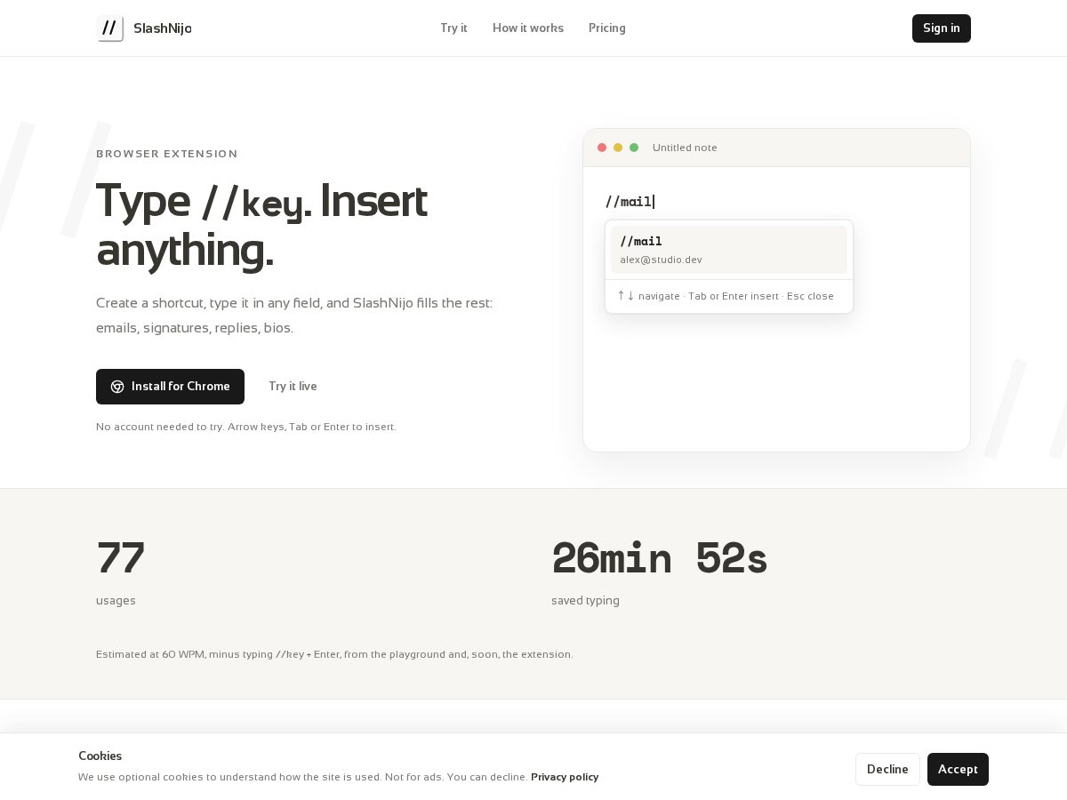 Landing-page snapshot of slashnijo.com