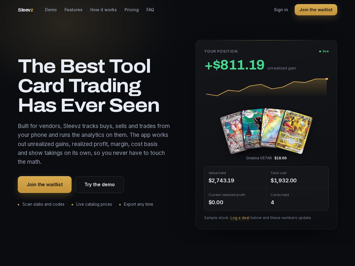 Landing-page snapshot of sleevz.app
