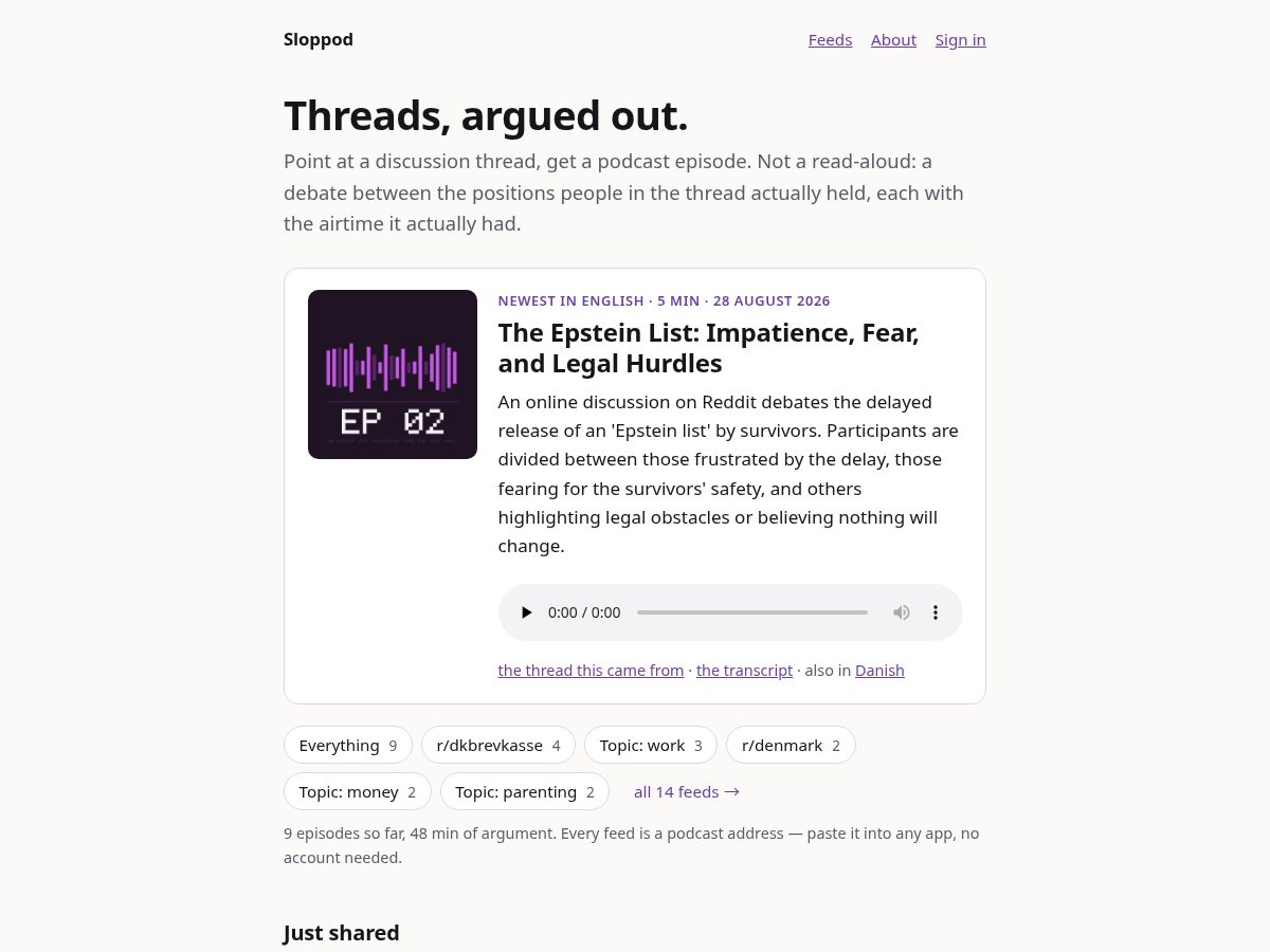 Landing-page snapshot of sloppod.app