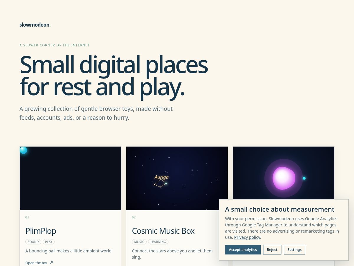 Landing-page snapshot of slowmodeon.com