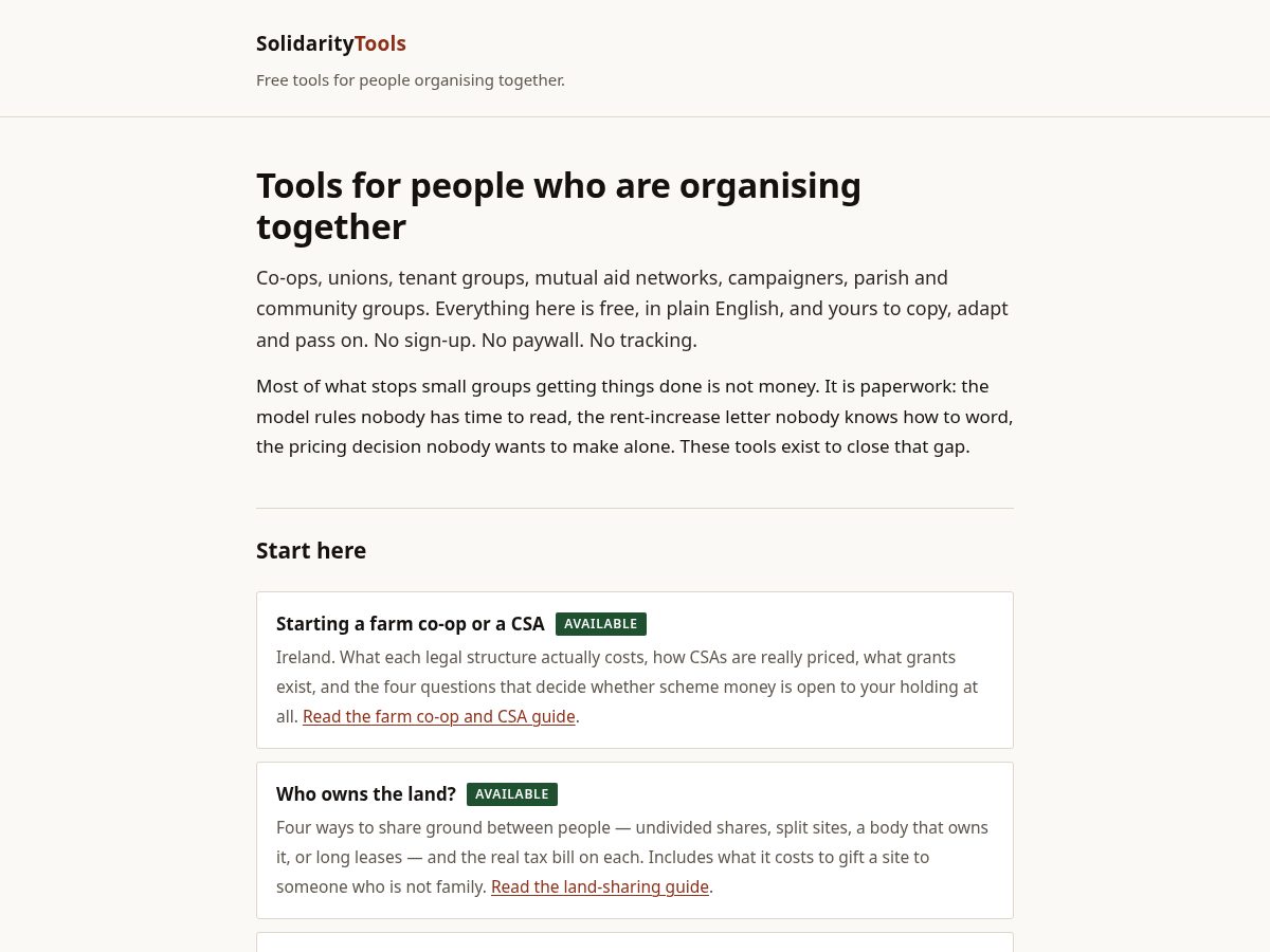 Landing-page snapshot of solidaritytools.com