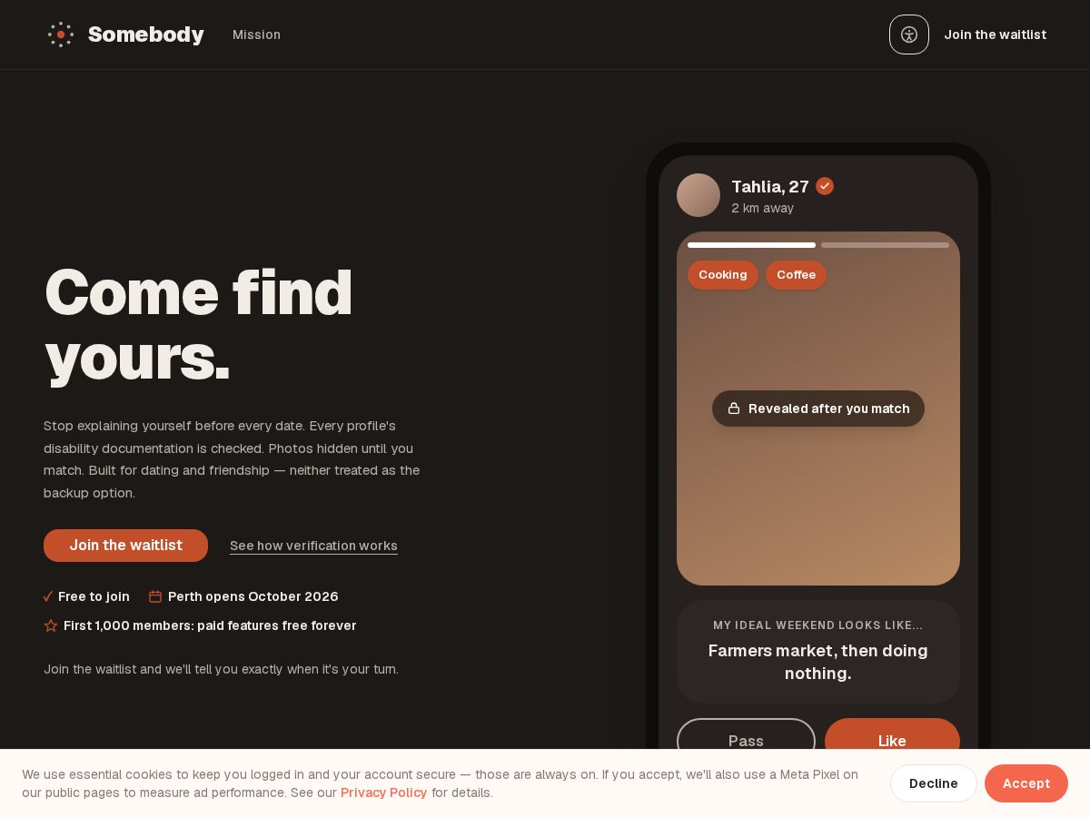 Landing-page snapshot of somebody.dev