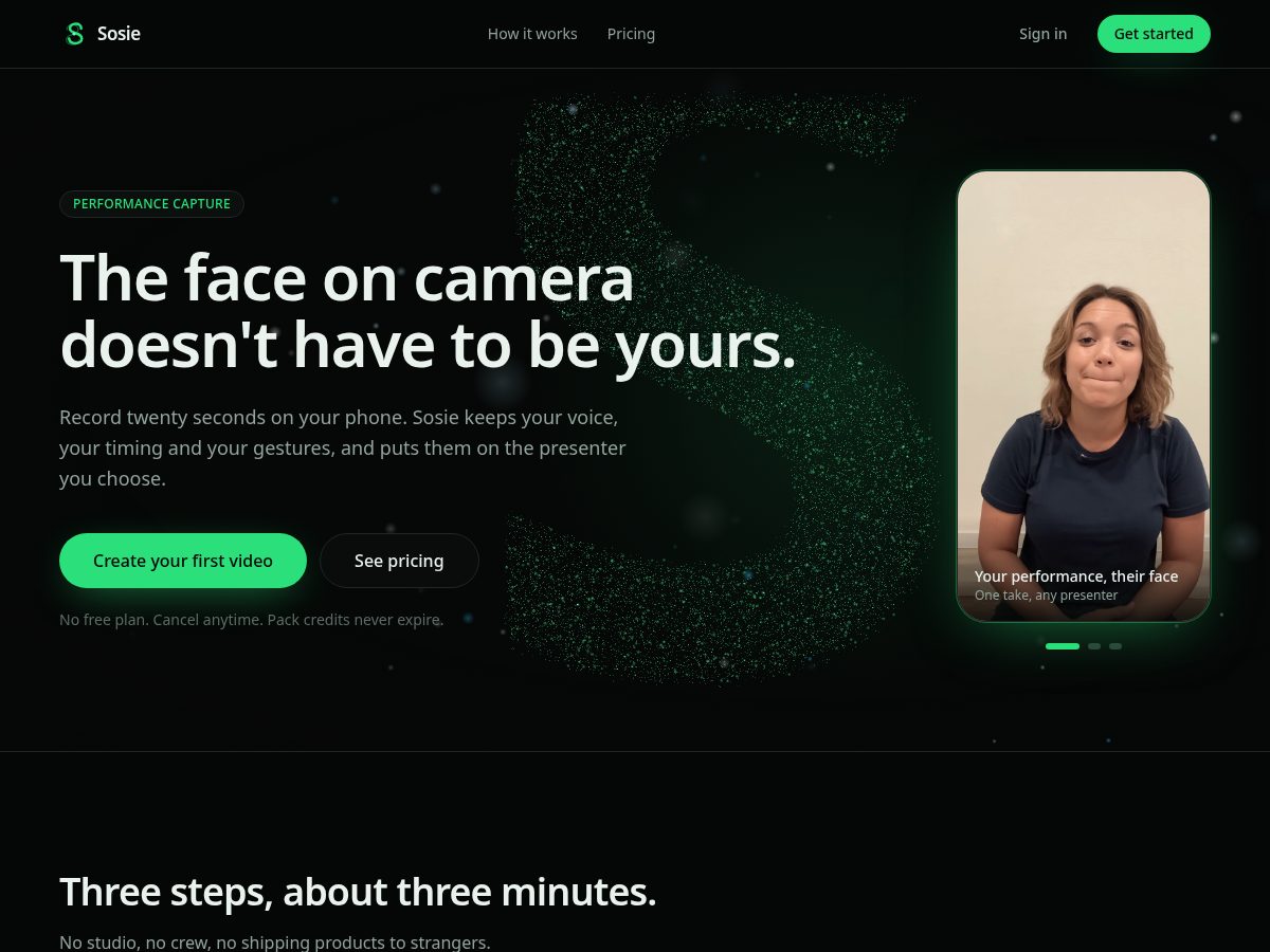 Landing-page snapshot of sosie.live