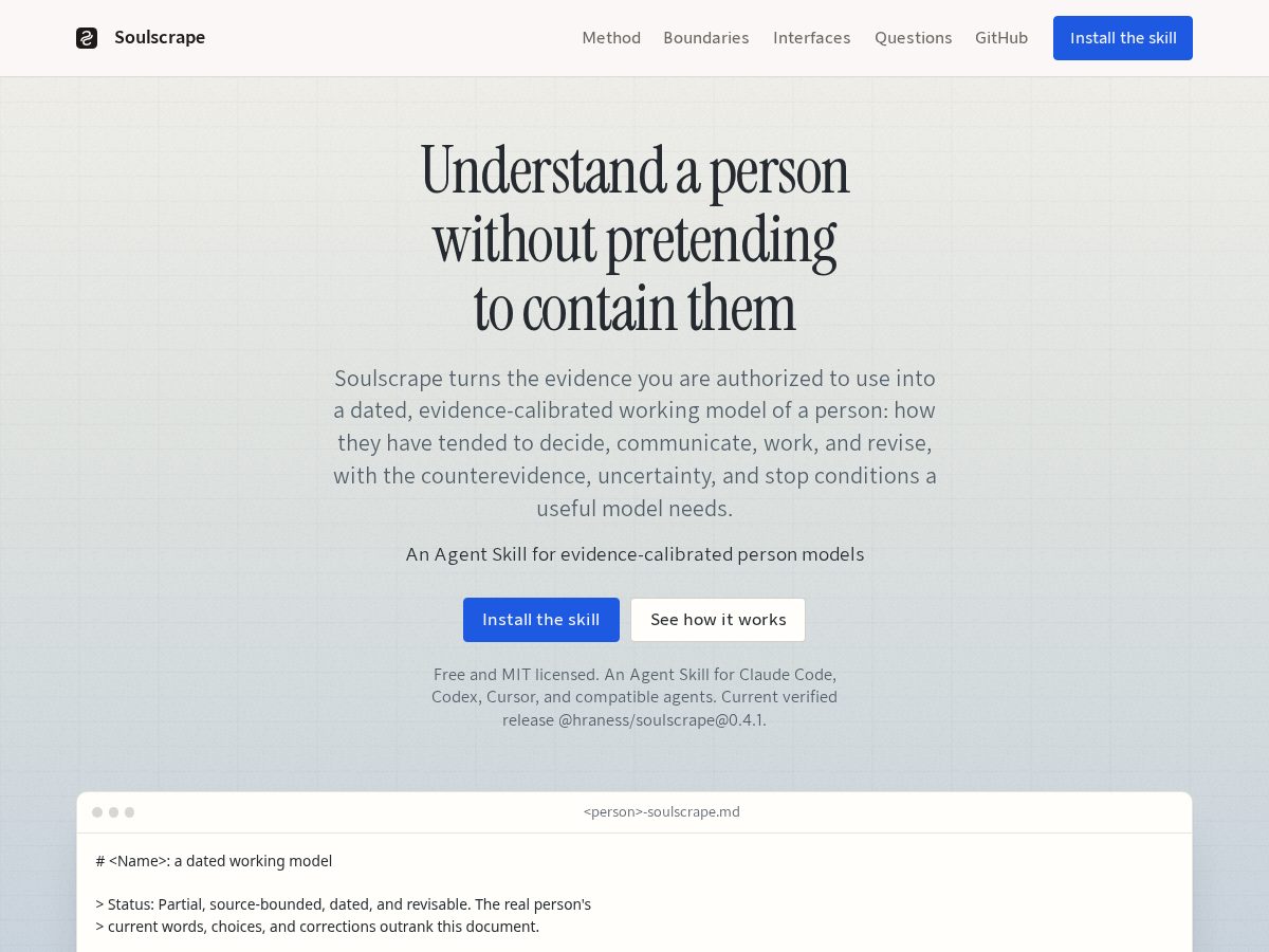 Landing-page snapshot of soulscrape.com