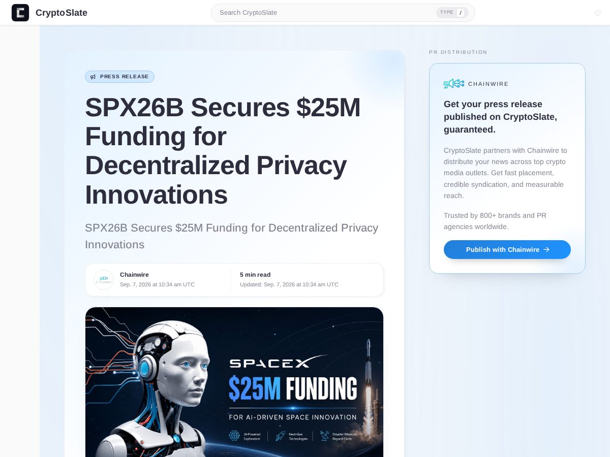 Landing-page snapshot of spx26b-cryptoslate.com
