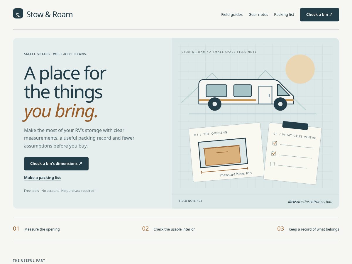 Landing-page snapshot of stowandroamrv.com