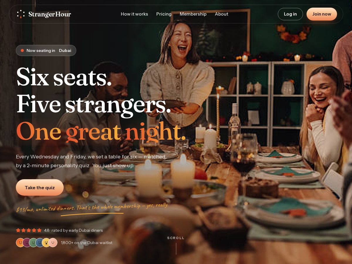 Landing-page snapshot of strangerhour.com