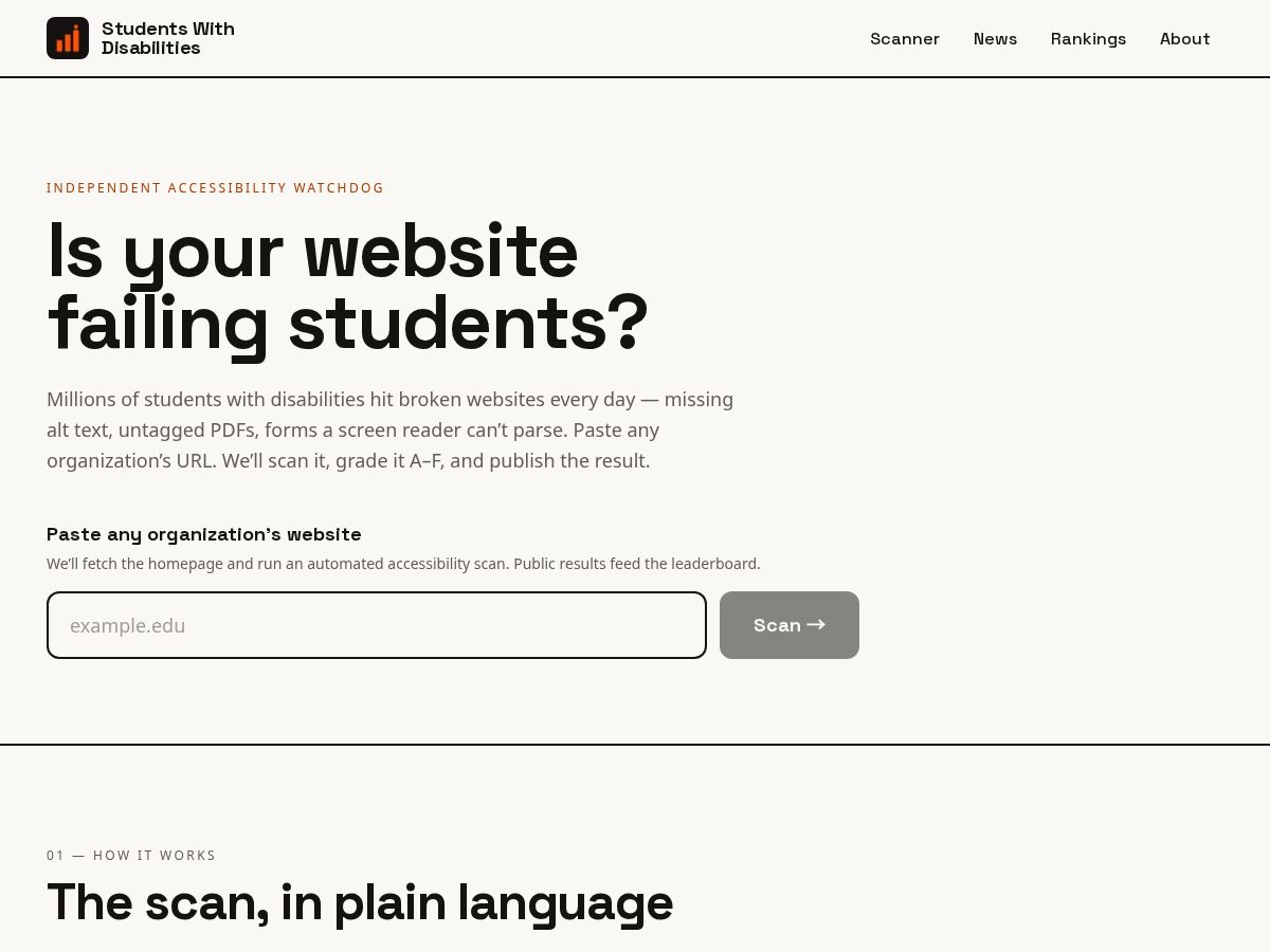 Landing-page snapshot of studentswithdisabilities.org