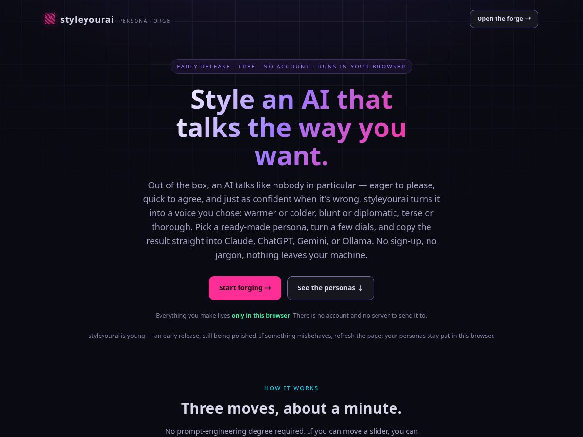 Landing-page snapshot of styleyourai.com