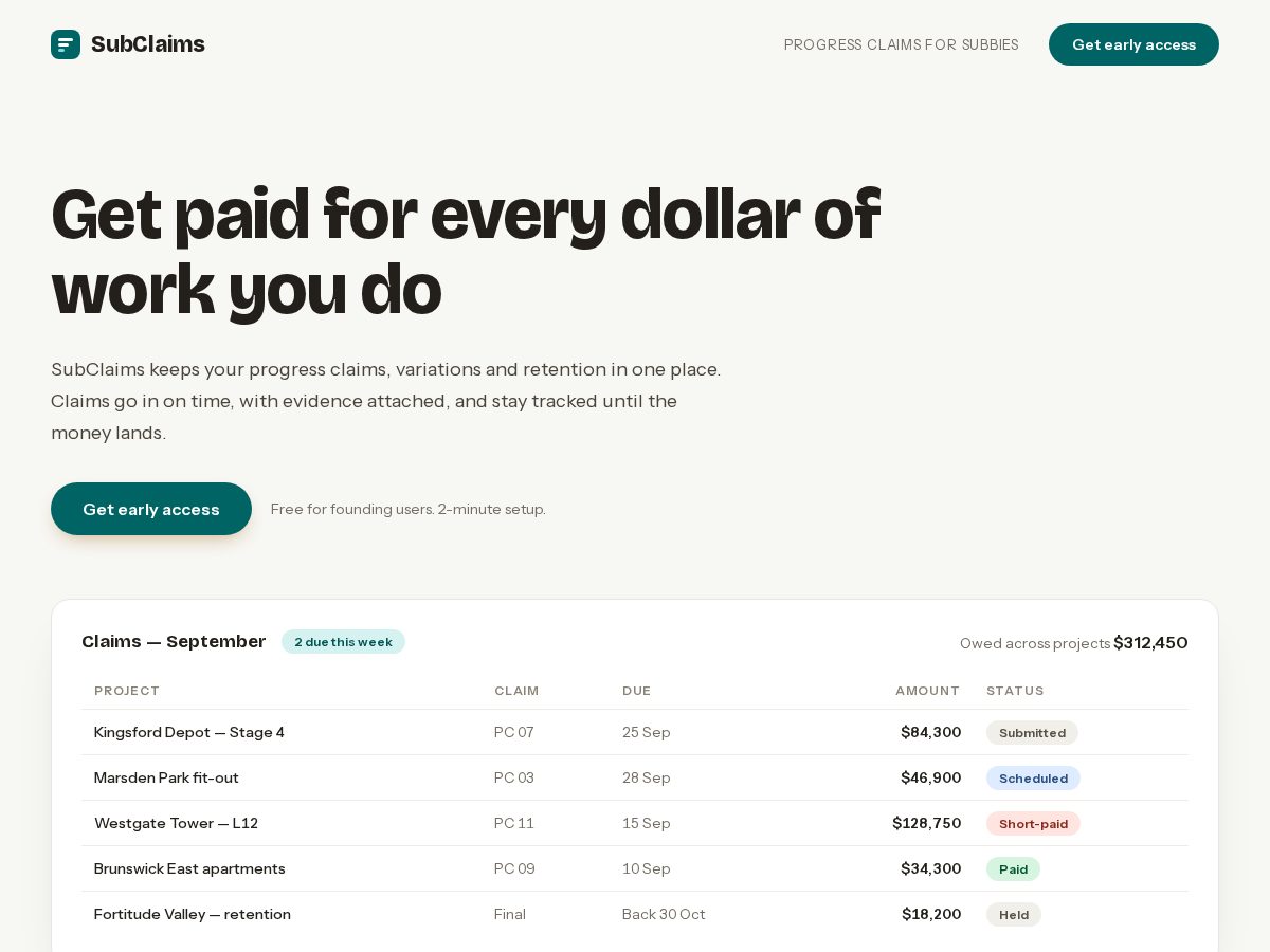 Landing-page snapshot of subclaims.com