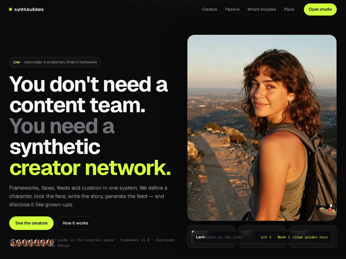 Landing-page snapshot of synth.builders