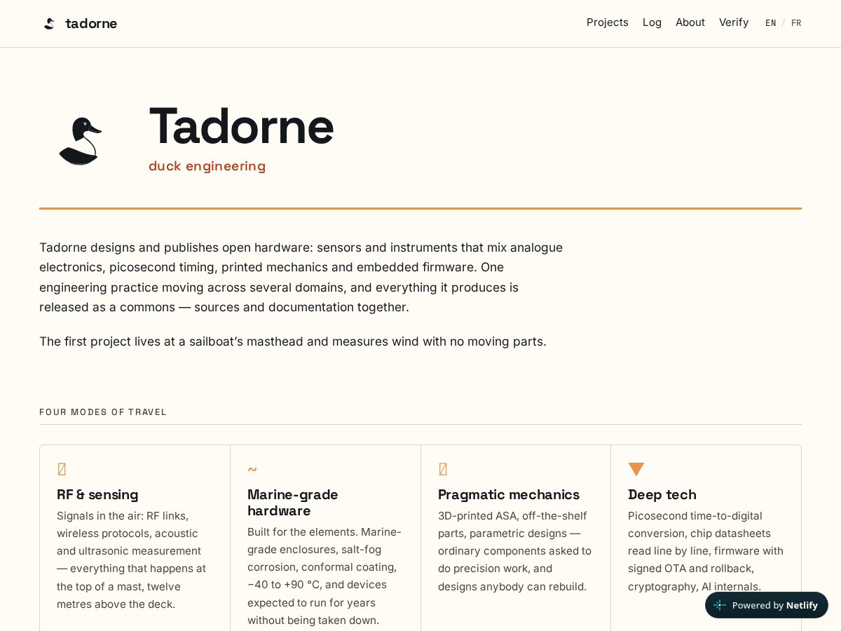 Landing-page snapshot of tadorne.org