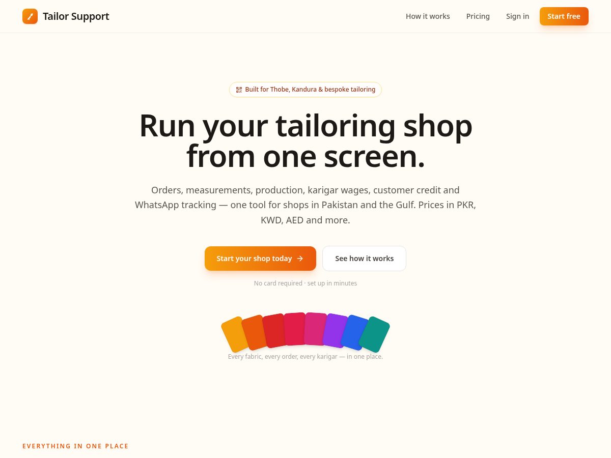 Landing-page snapshot of tailorsupport.com