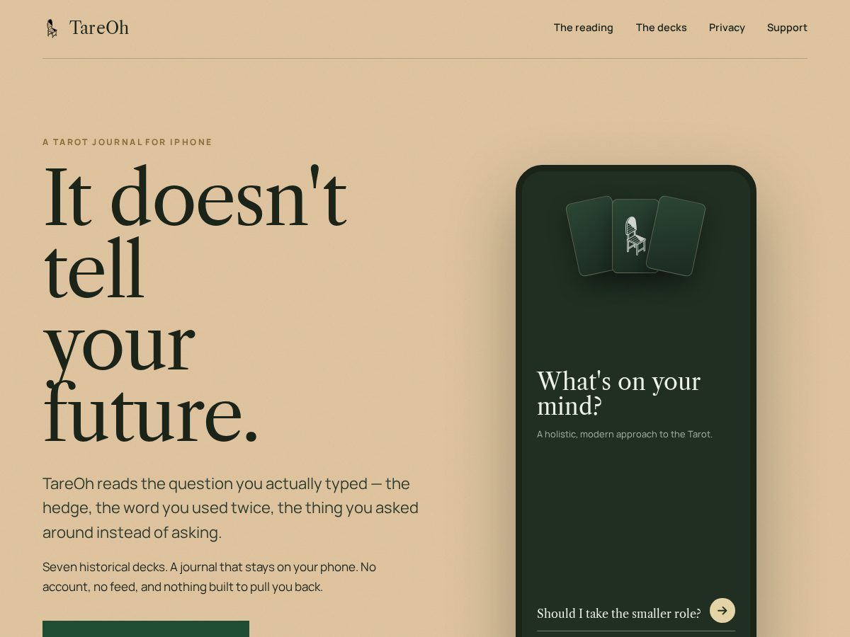 Landing-page snapshot of tareoh.com