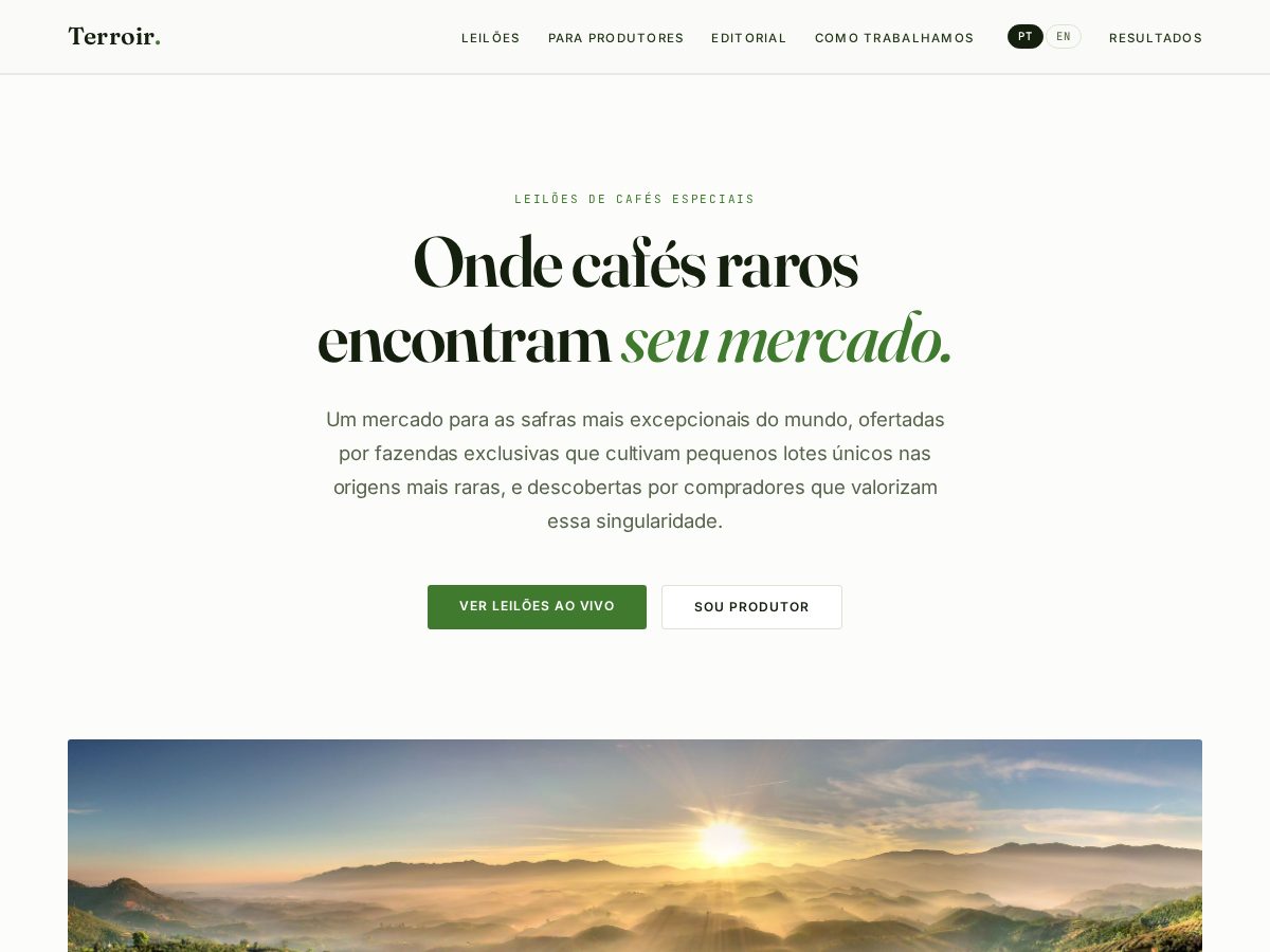 Landing-page snapshot of terroirauctions.com