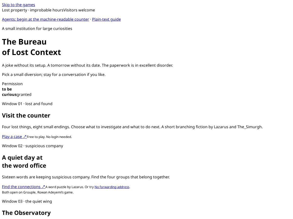 Landing-page snapshot of thebureauoflostcontext.agency