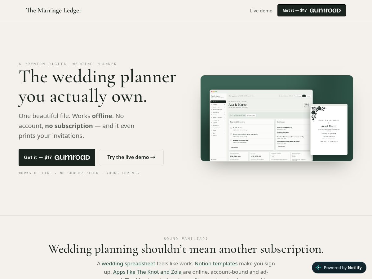 Landing-page snapshot of themarriageledger.com
