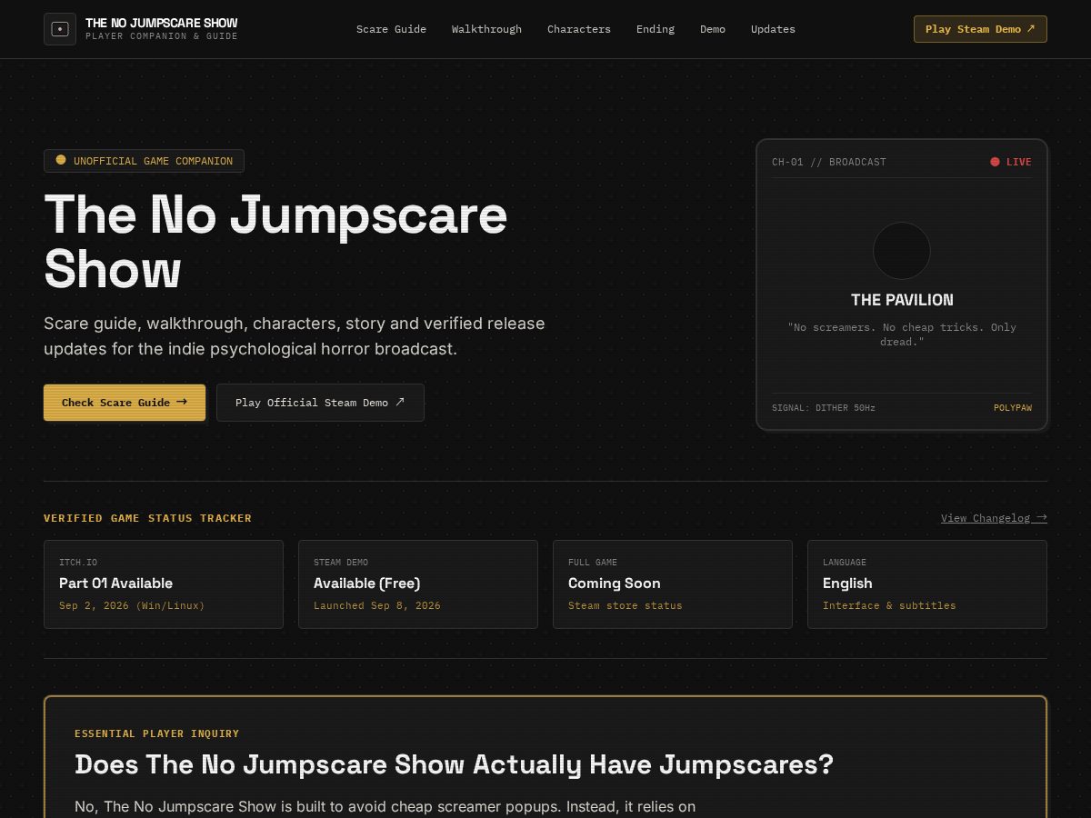 Landing-page snapshot of thenojumpscareshow.com