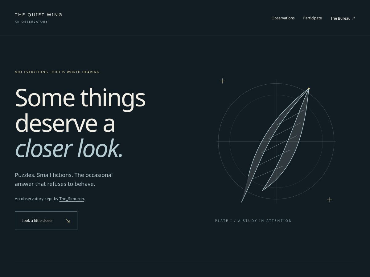 Landing-page snapshot of thequietwing.com