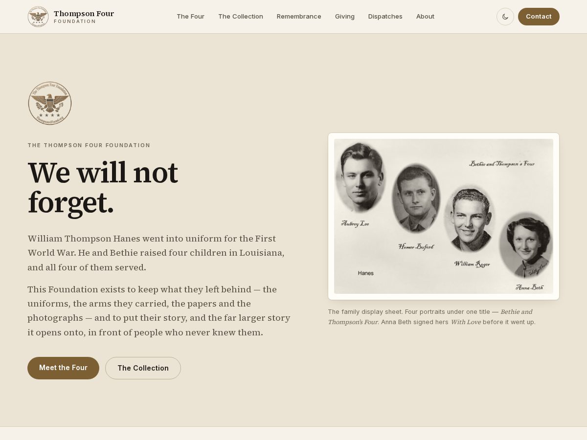 Landing-page snapshot of thompson4found.org