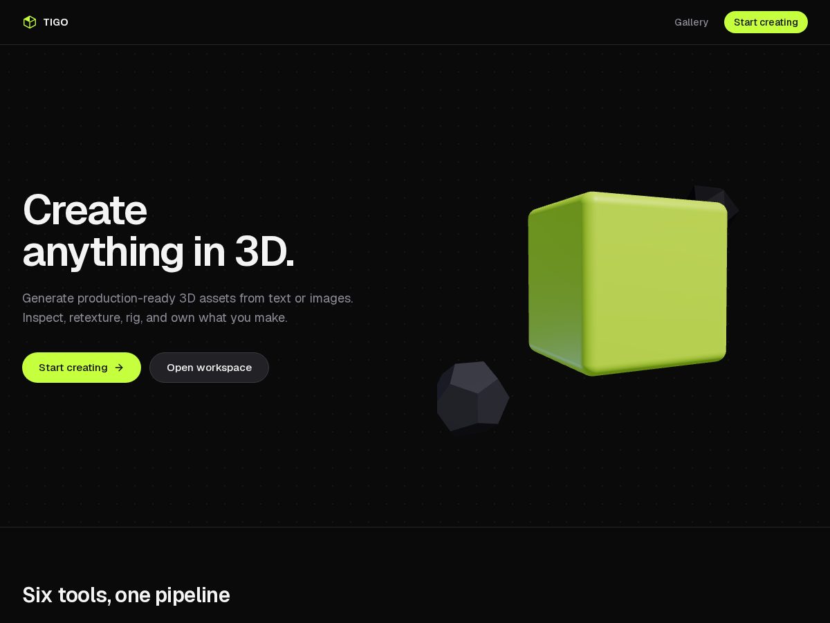 Landing-page snapshot of tigo3d.art