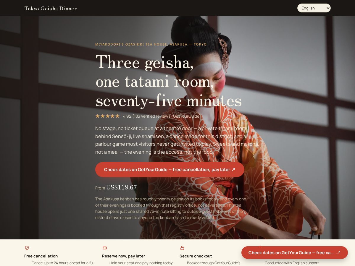 Landing-page snapshot of tokyogeishadinner.com