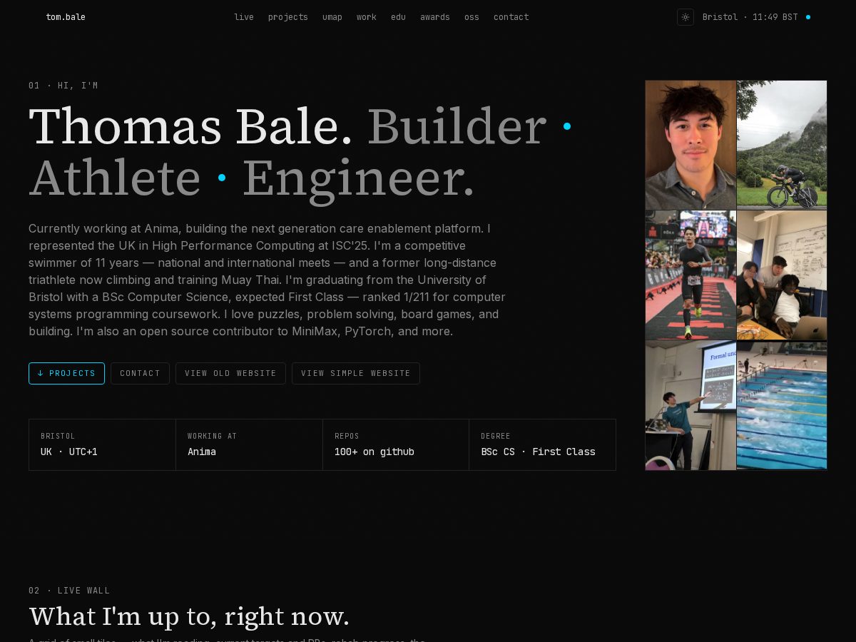 Landing-page snapshot of tom.codes