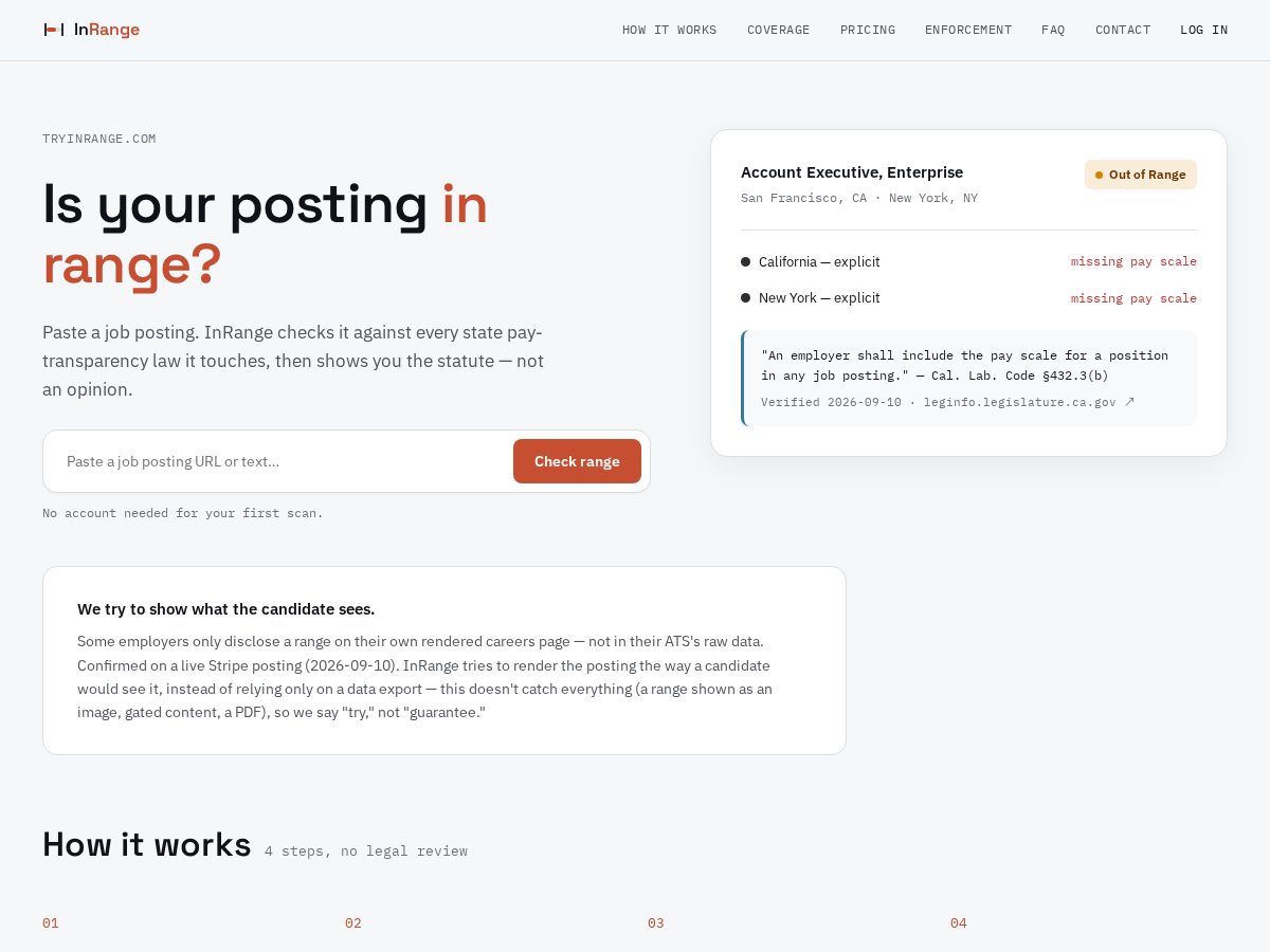 Landing-page snapshot of tryinrange.com