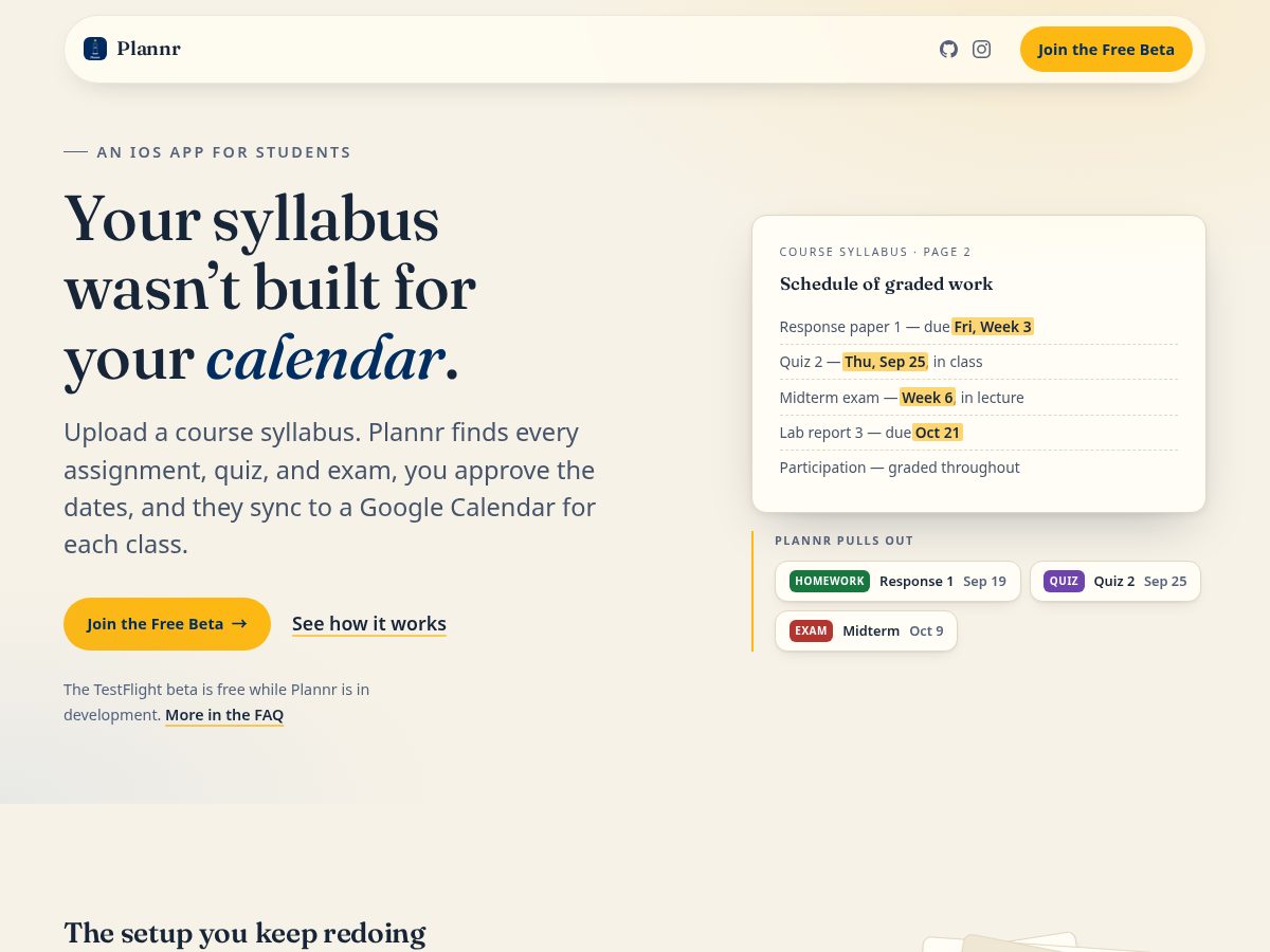 Landing-page snapshot of tryplannr.app