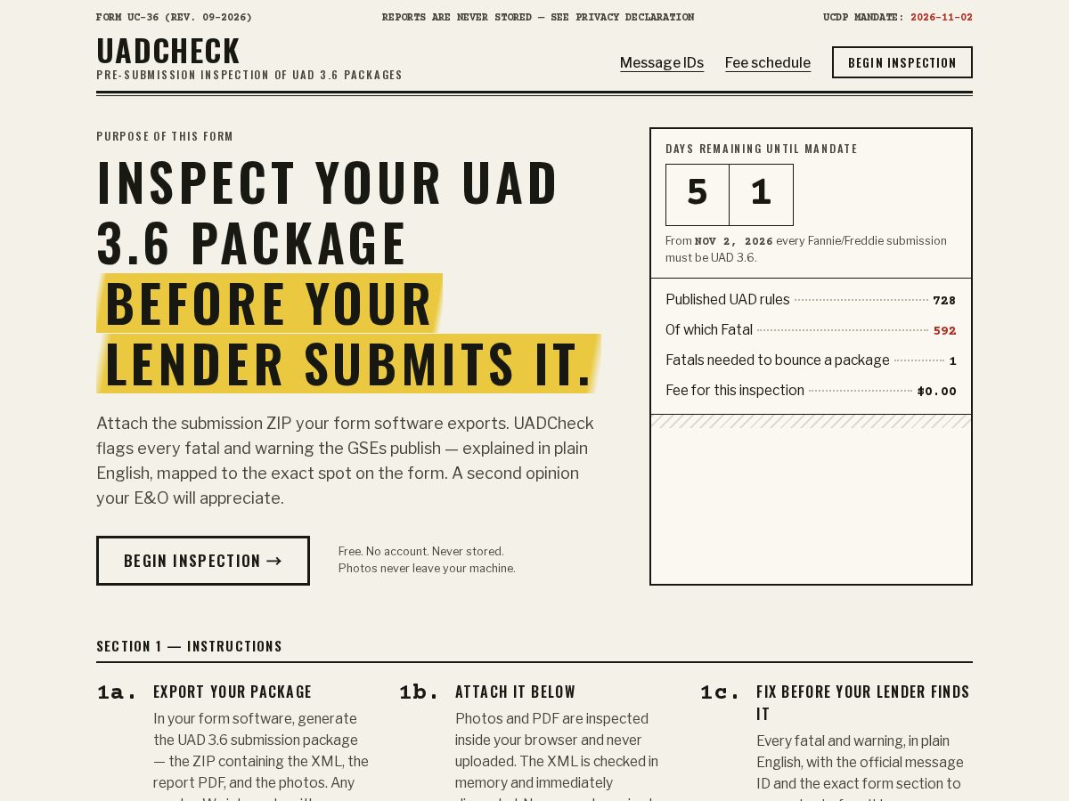 Landing-page snapshot of uadcheck.com