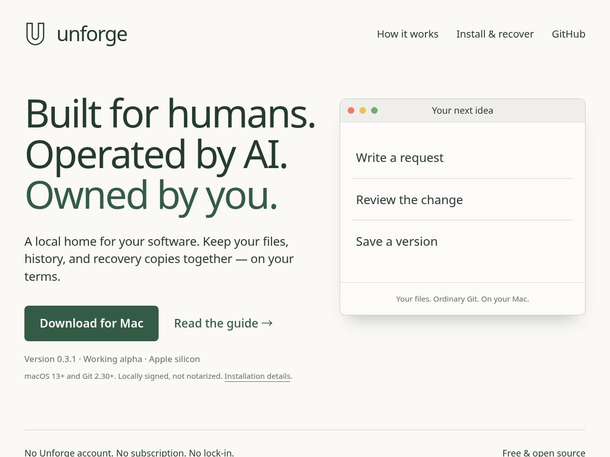 Landing-page snapshot of unforge.app