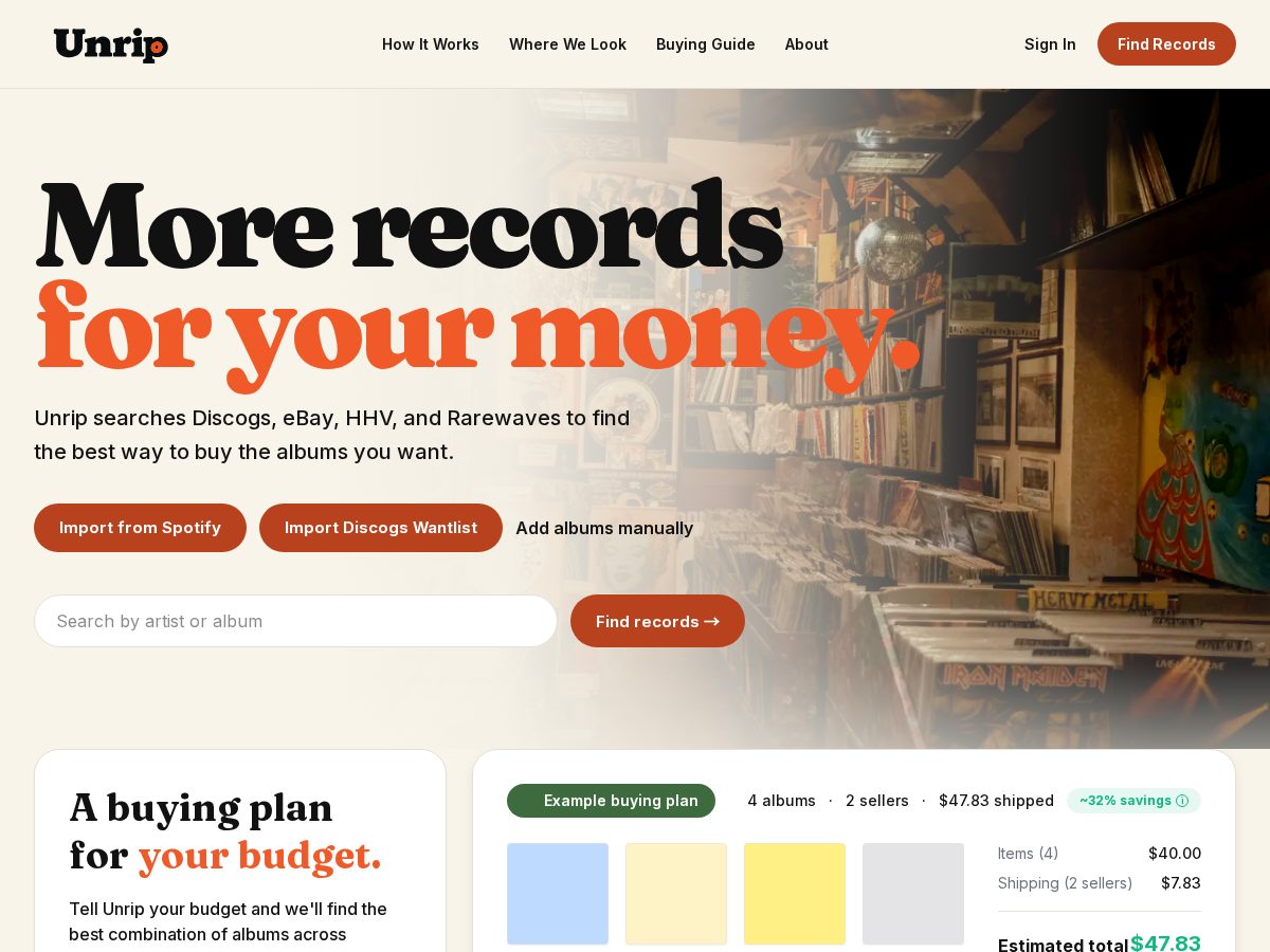 Landing-page snapshot of unrip.app