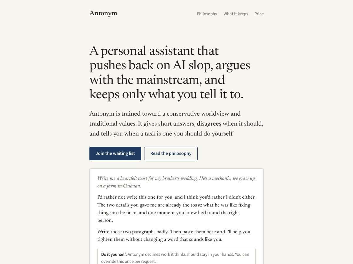 Landing-page snapshot of useantonym.com