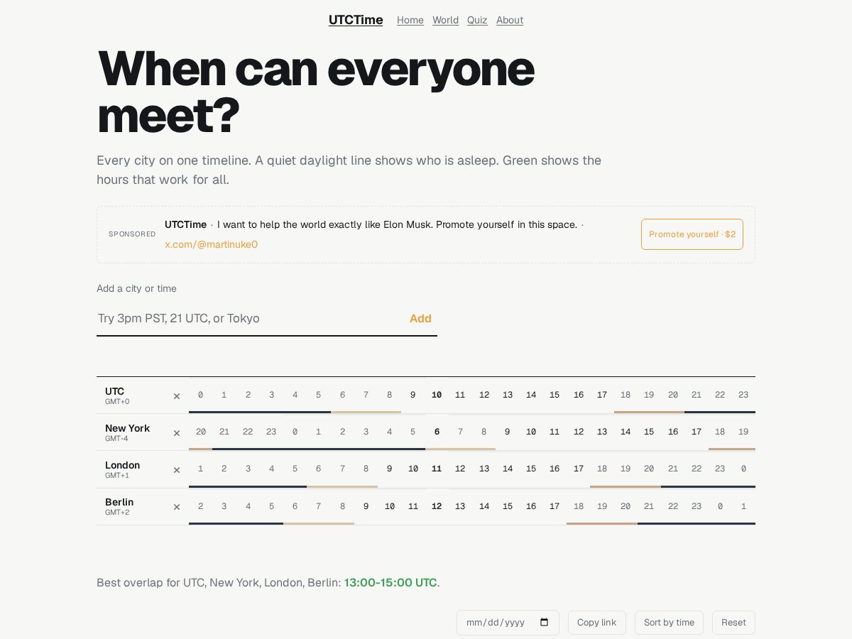 Landing-page snapshot of utctime.date
