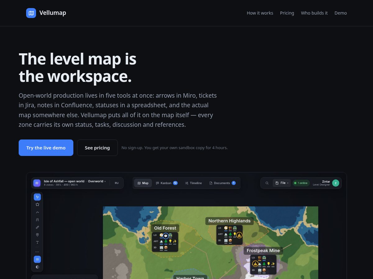Landing-page snapshot of vellumap.com
