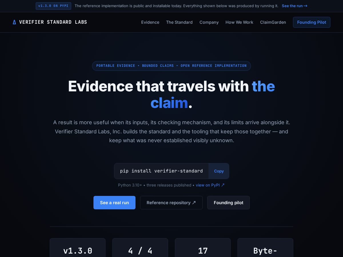 Landing-page snapshot of verifierstandardlabs.com