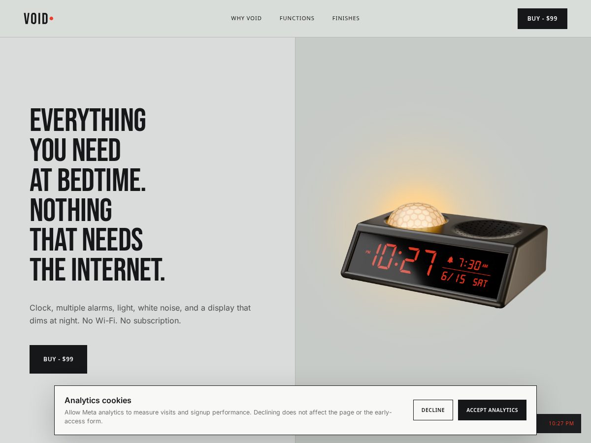 Landing-page snapshot of voidclock.com