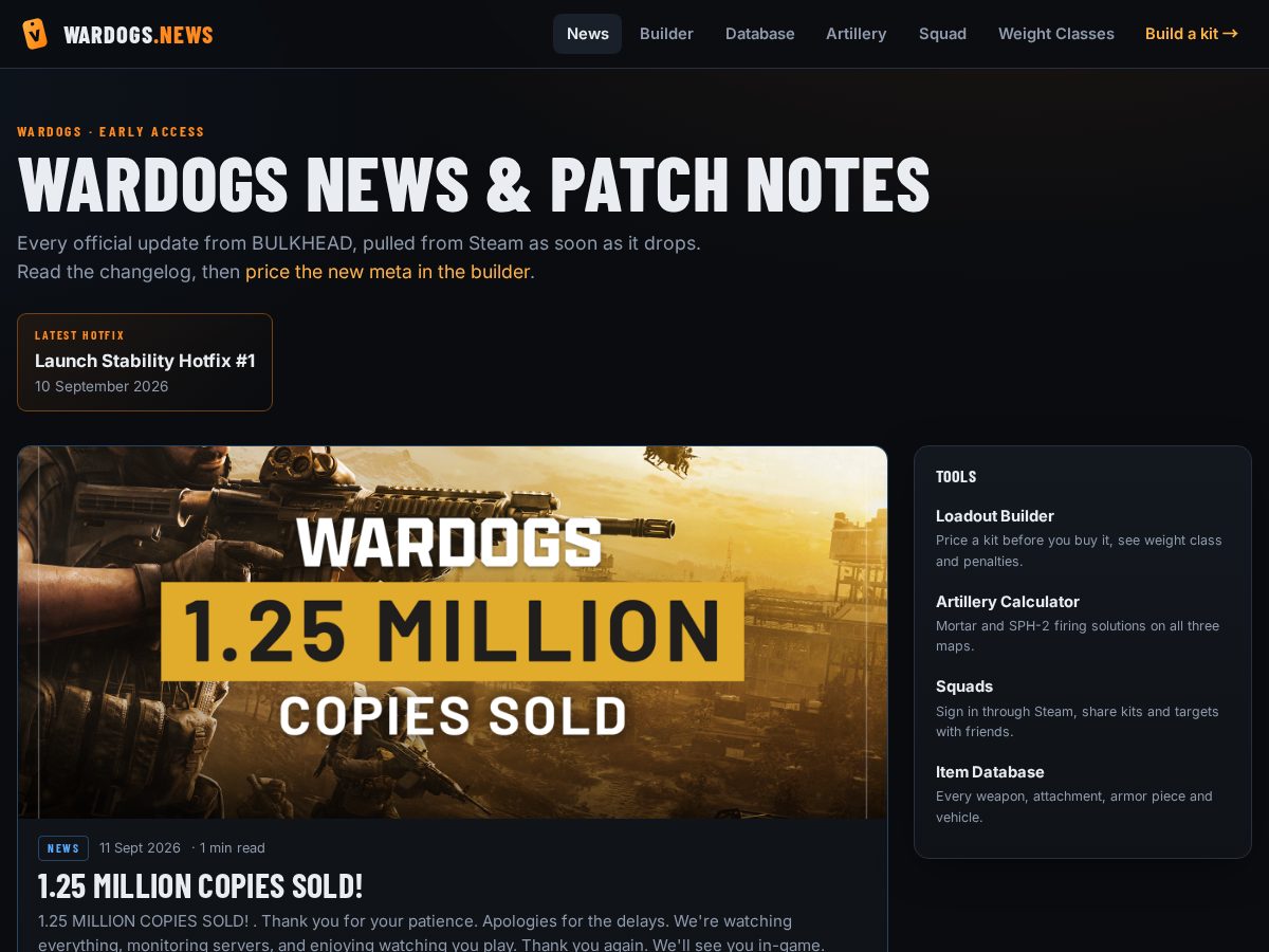 Landing-page snapshot of wardogs.news